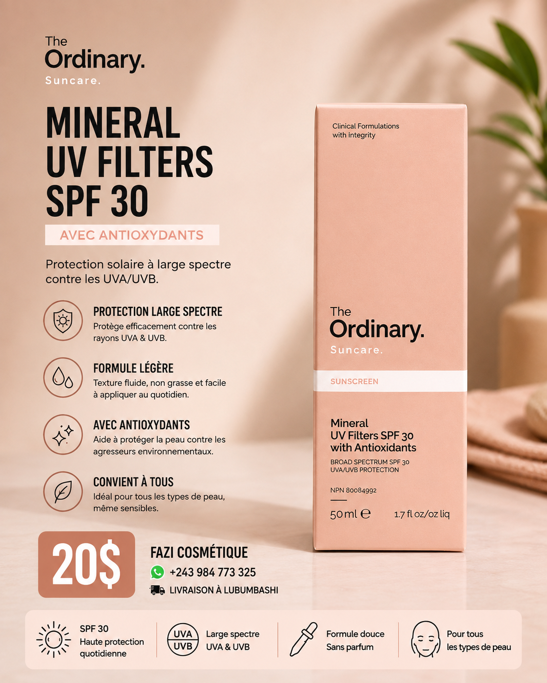 The Ordinary Mineral UV Filters SPF 30 with Antioxidants 50ML