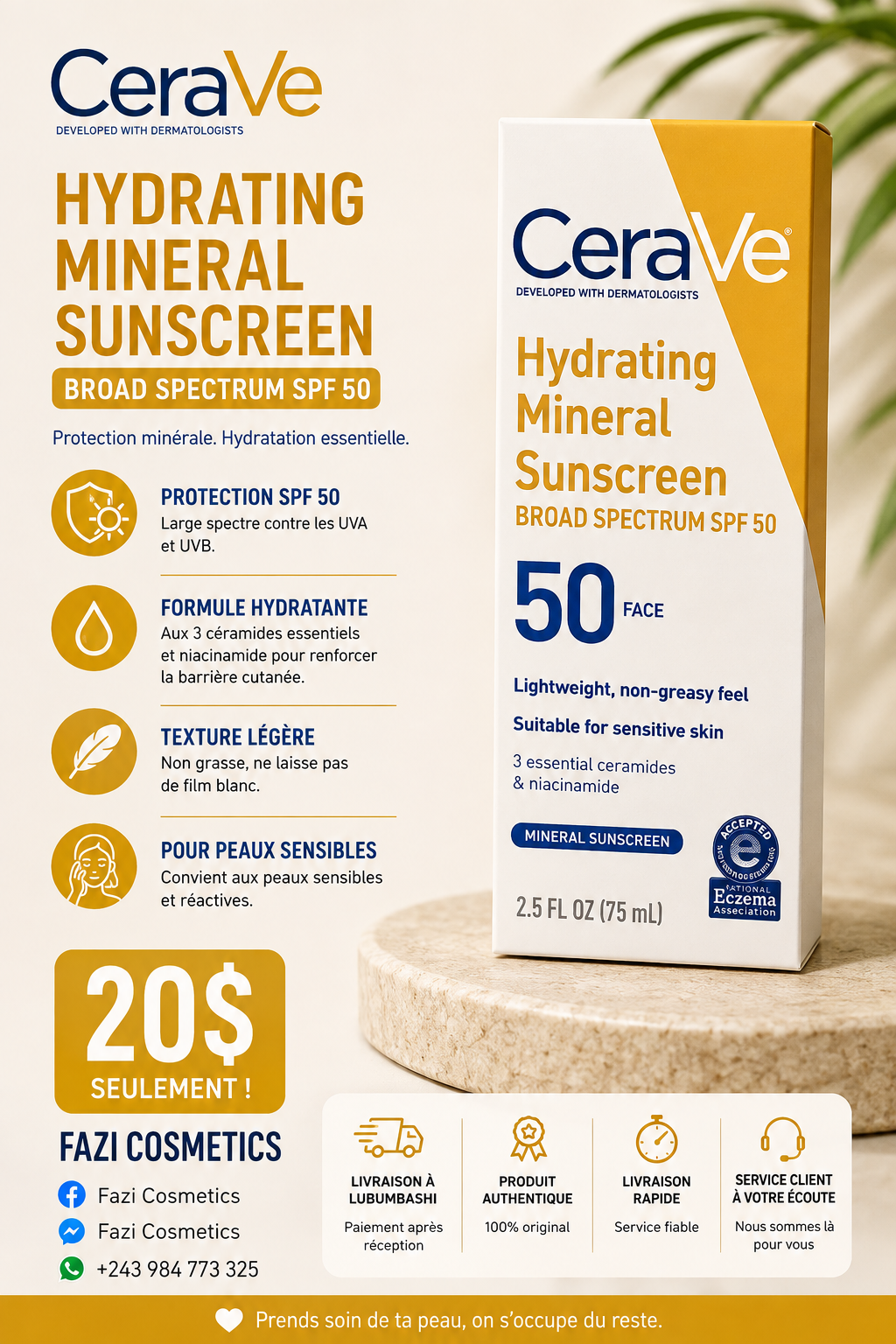 CeraVe Hydrating Mineral Sunscreen SPF 50 75ML